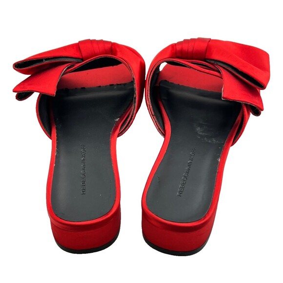REBECCA MINKOFF Calista Big Red Bow Slides Sandals Womens 7.5 Leather Satin Flat - Picture 4 of 10